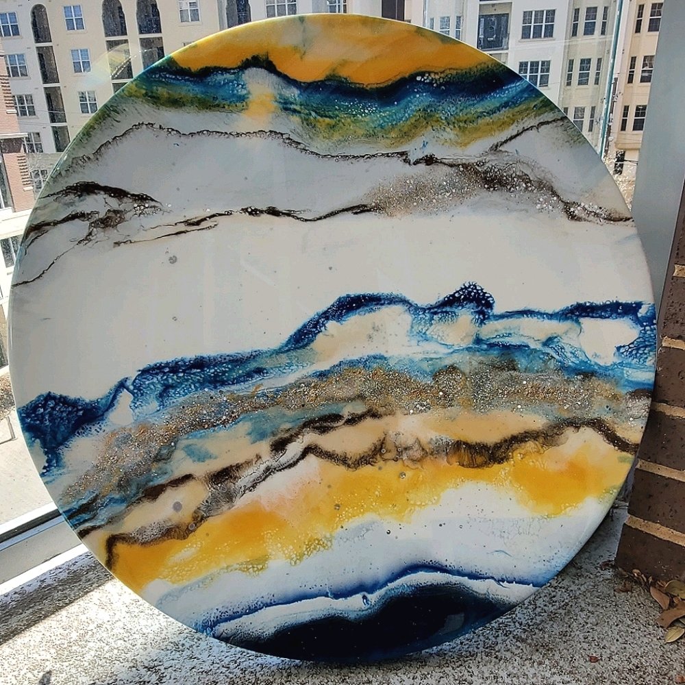 30" Round abstract Resin Artwork